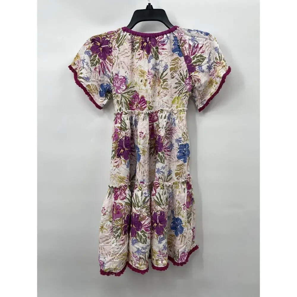 Matilda Jane Pink Purple Floral Hibiscus Trapeze Dress Fringe Trim NWT Girls 10